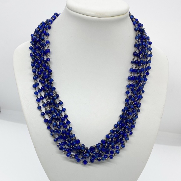 VTG Cobalt Blue Glass Bead & Silver Chain Necklace